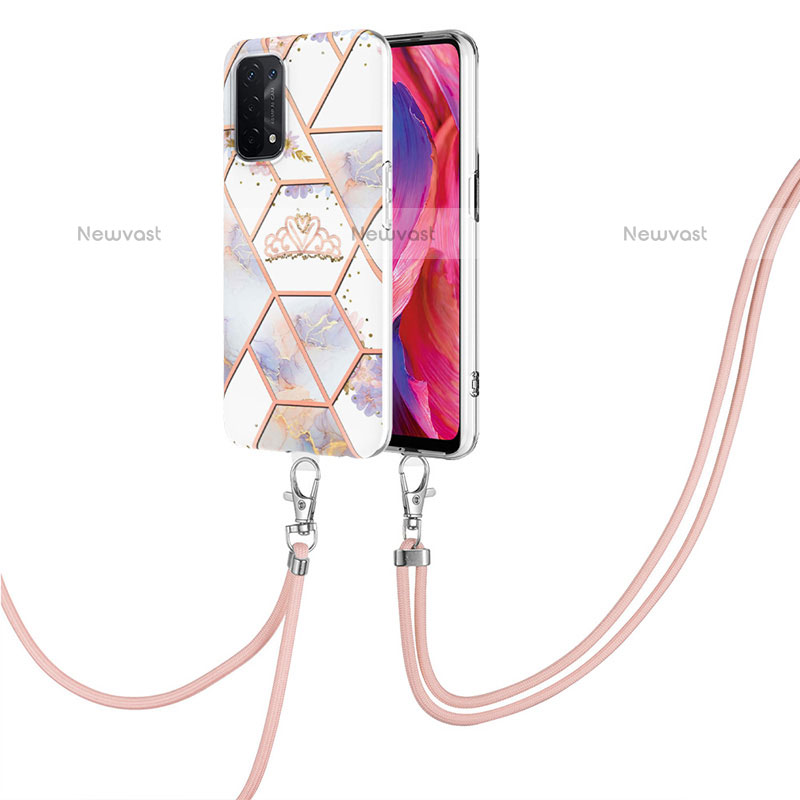 Silicone Candy Rubber Gel Fashionable Pattern Soft Case Cover with Lanyard Strap Y02B for Oppo A93 5G Gray