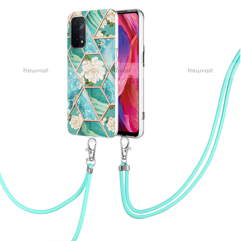 Silicone Candy Rubber Gel Fashionable Pattern Soft Case Cover with Lanyard Strap Y02B for Oppo A93 5G Green