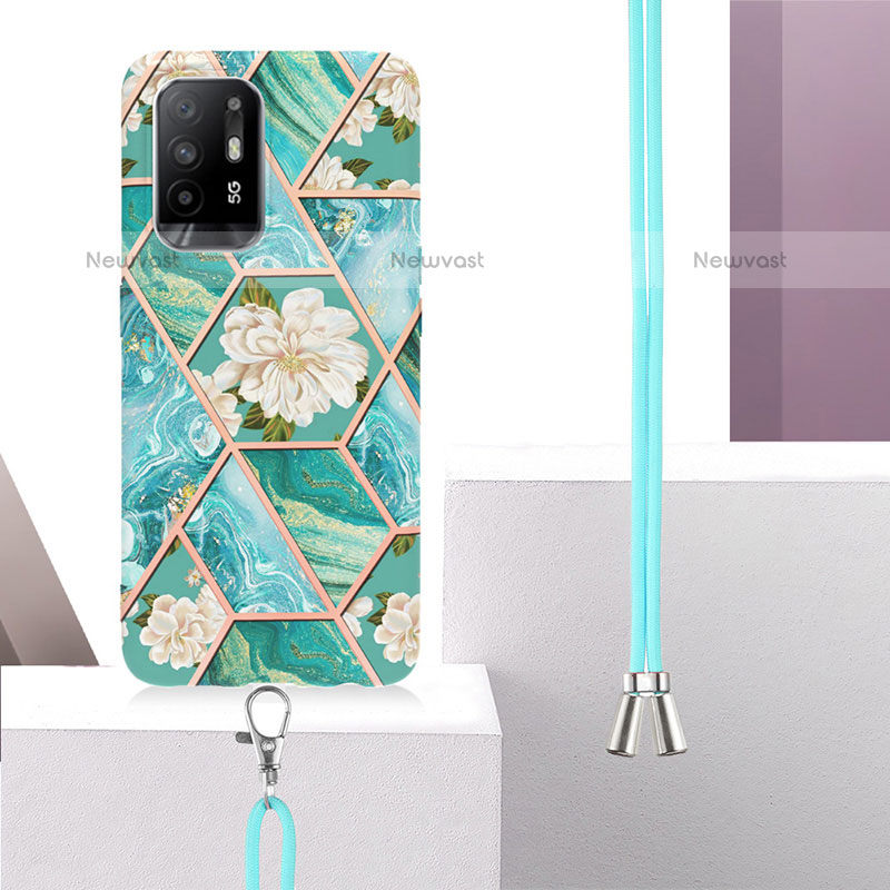 Silicone Candy Rubber Gel Fashionable Pattern Soft Case Cover with Lanyard Strap Y02B for Oppo A95 5G