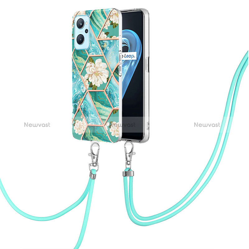 Silicone Candy Rubber Gel Fashionable Pattern Soft Case Cover with Lanyard Strap Y02B for Oppo A96 4G