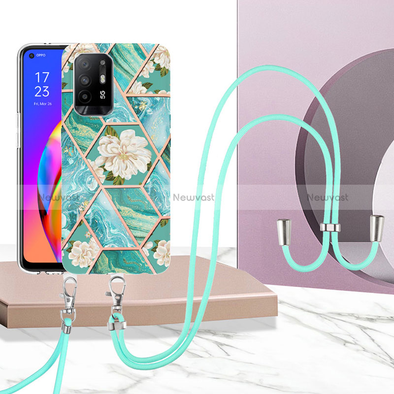 Silicone Candy Rubber Gel Fashionable Pattern Soft Case Cover with Lanyard Strap Y02B for Oppo Reno5 Z 5G