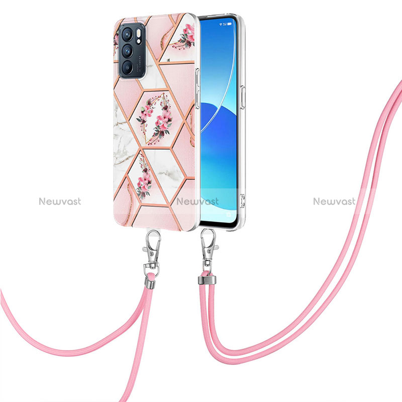 Silicone Candy Rubber Gel Fashionable Pattern Soft Case Cover with Lanyard Strap Y02B for Oppo Reno6 5G