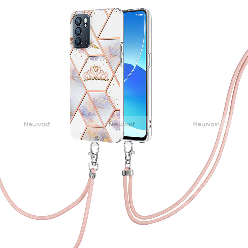 Silicone Candy Rubber Gel Fashionable Pattern Soft Case Cover with Lanyard Strap Y02B for Oppo Reno6 5G Gray