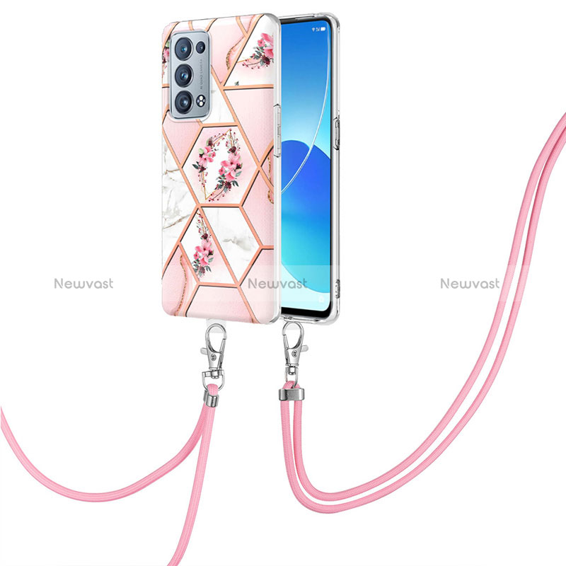 Silicone Candy Rubber Gel Fashionable Pattern Soft Case Cover with Lanyard Strap Y02B for Oppo Reno6 Pro+ Plus 5G