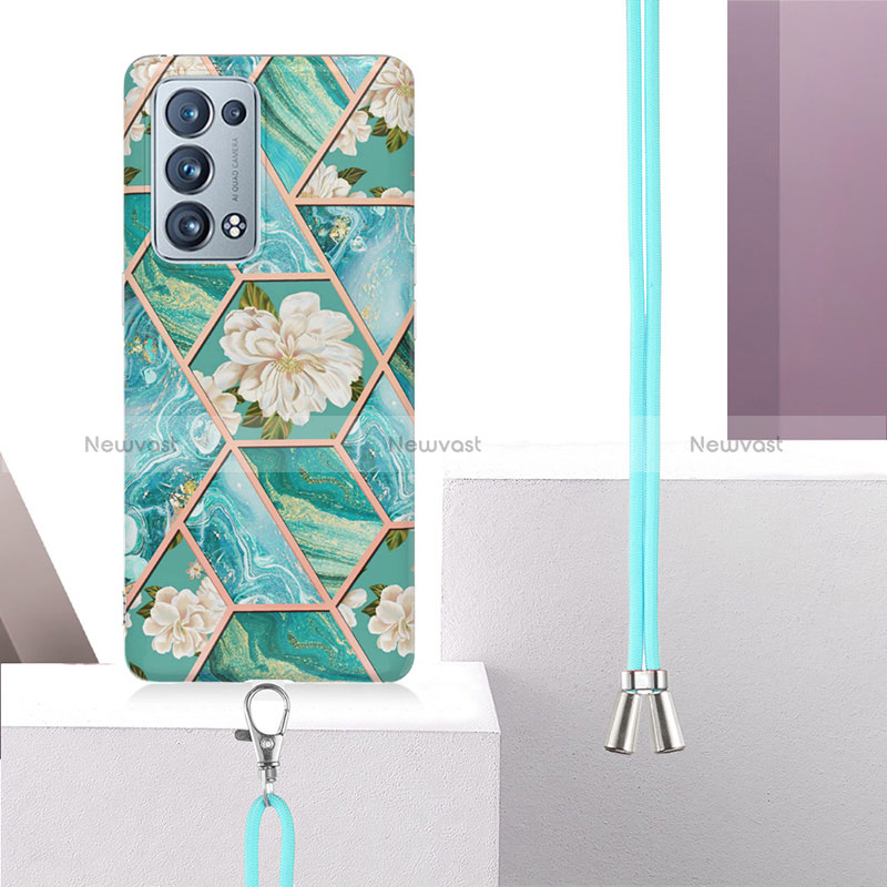 Silicone Candy Rubber Gel Fashionable Pattern Soft Case Cover with Lanyard Strap Y02B for Oppo Reno6 Pro+ Plus 5G