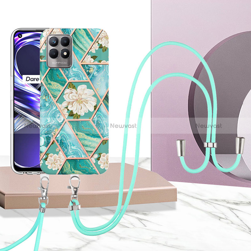 Silicone Candy Rubber Gel Fashionable Pattern Soft Case Cover with Lanyard Strap Y02B for Realme 8i