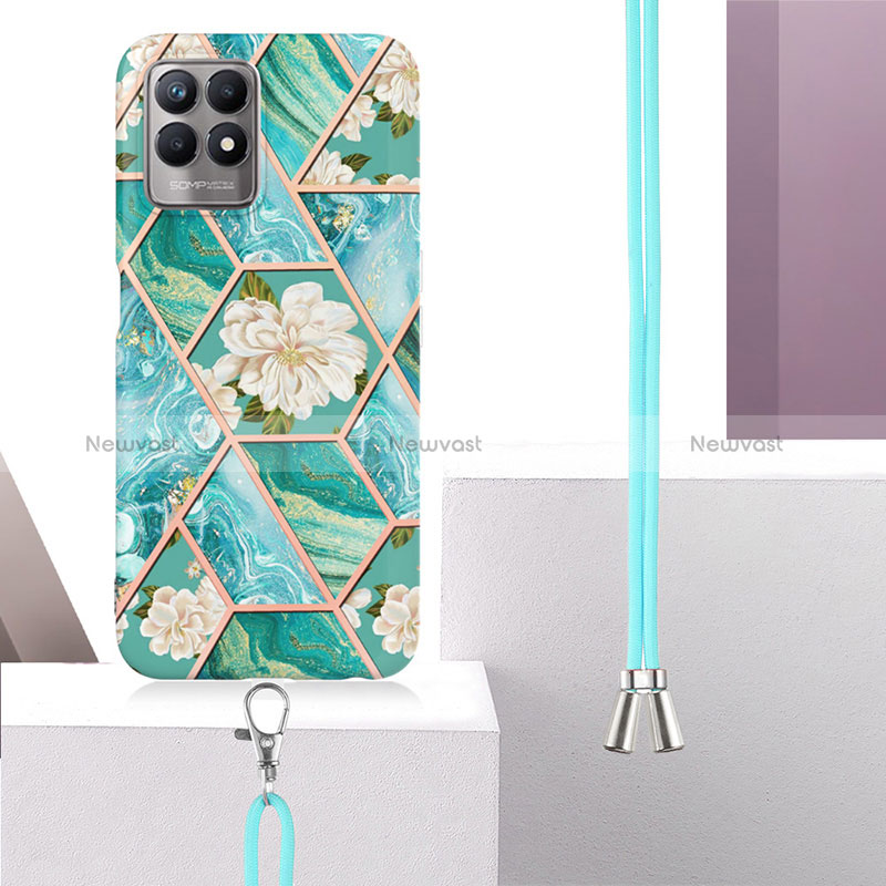 Silicone Candy Rubber Gel Fashionable Pattern Soft Case Cover with Lanyard Strap Y02B for Realme 8i