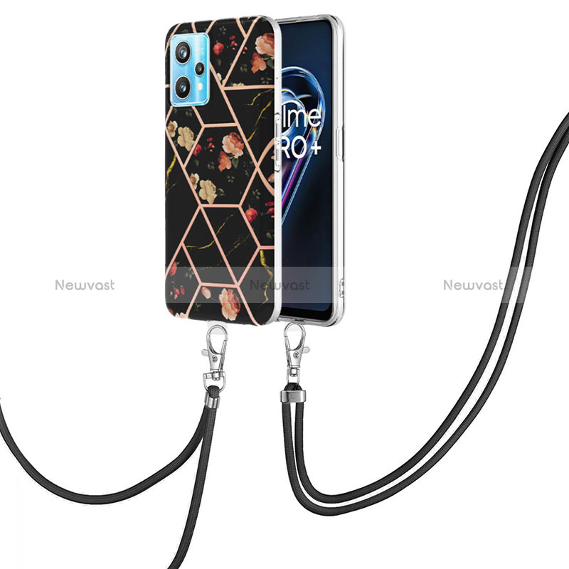 Silicone Candy Rubber Gel Fashionable Pattern Soft Case Cover with Lanyard Strap Y02B for Realme 9 Pro 5G