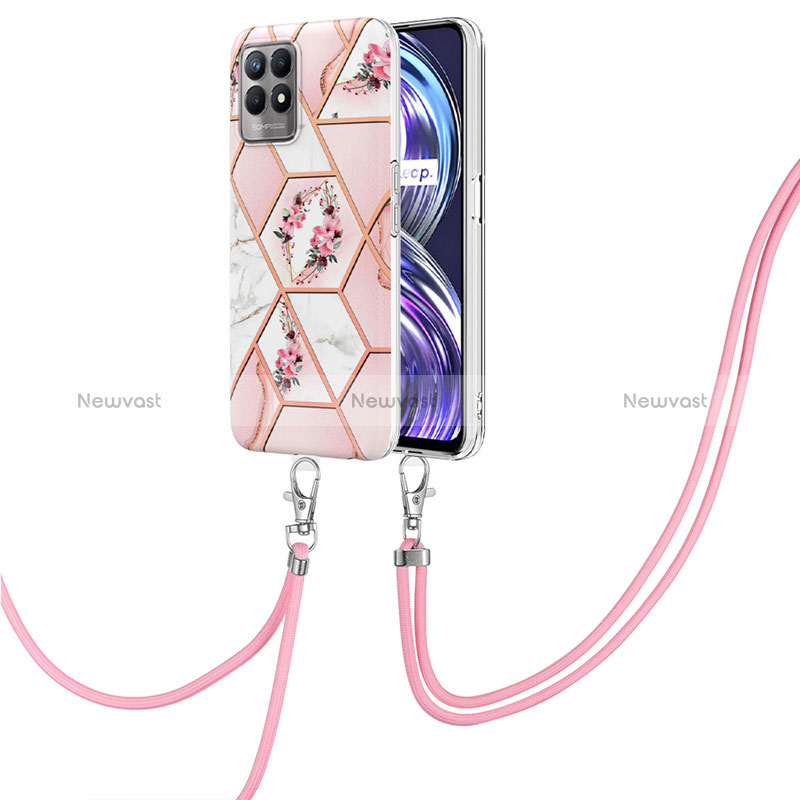 Silicone Candy Rubber Gel Fashionable Pattern Soft Case Cover with Lanyard Strap Y02B for Realme Narzo 50 4G Pink