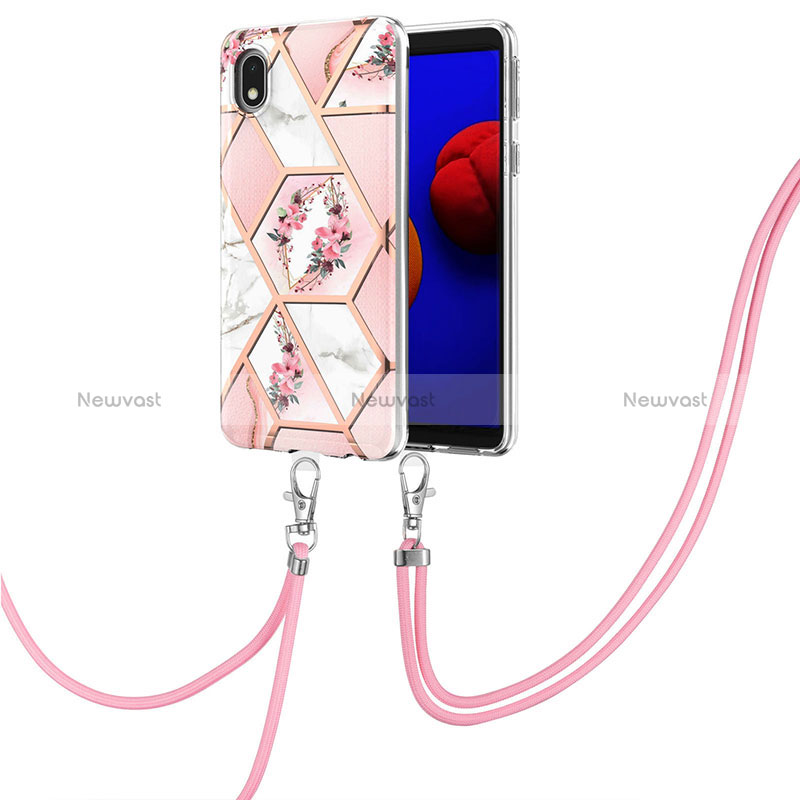 Silicone Candy Rubber Gel Fashionable Pattern Soft Case Cover with Lanyard Strap Y02B for Samsung Galaxy A01 Core