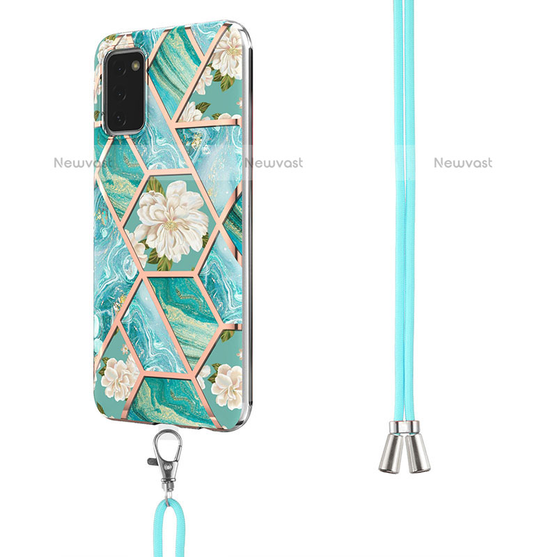 Silicone Candy Rubber Gel Fashionable Pattern Soft Case Cover with Lanyard Strap Y02B for Samsung Galaxy A02s