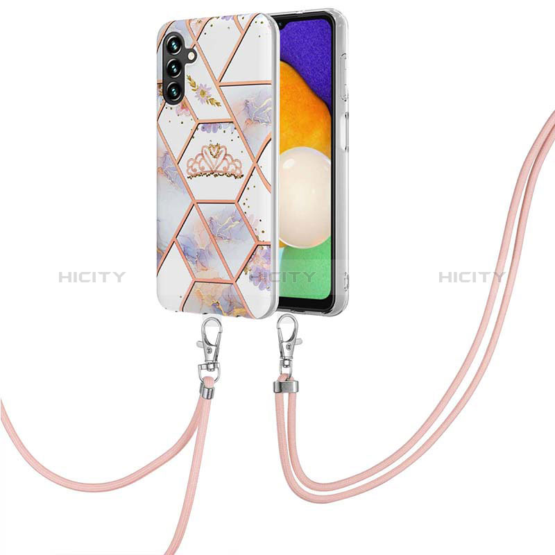 Silicone Candy Rubber Gel Fashionable Pattern Soft Case Cover with Lanyard Strap Y02B for Samsung Galaxy A04s