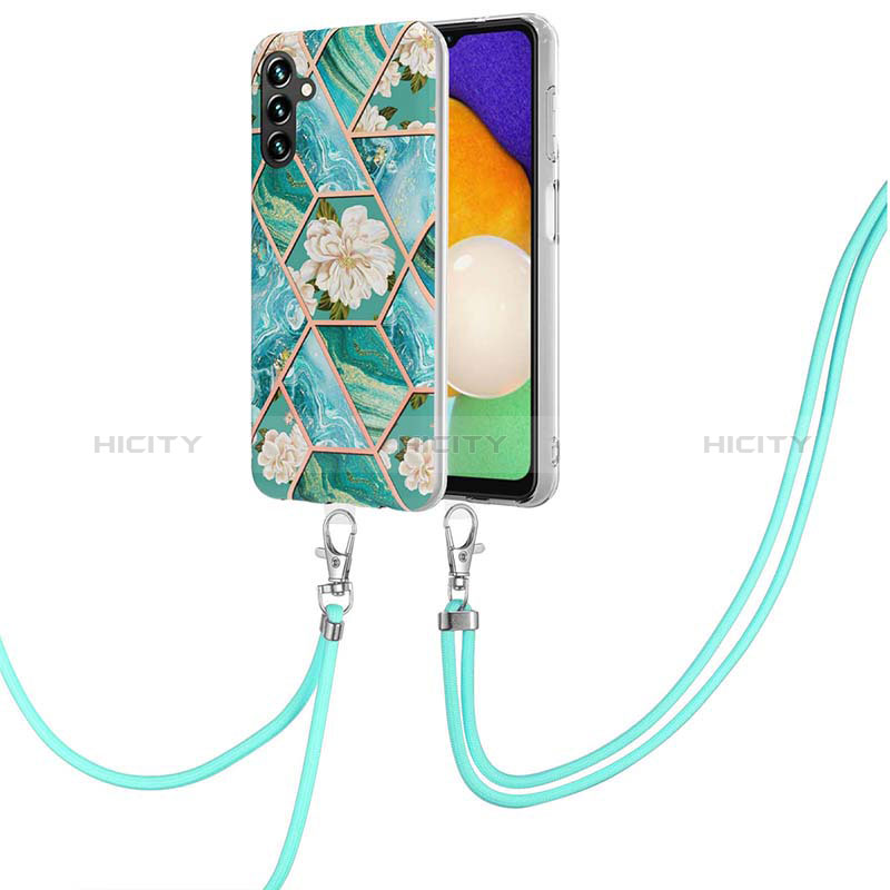 Silicone Candy Rubber Gel Fashionable Pattern Soft Case Cover with Lanyard Strap Y02B for Samsung Galaxy A04s