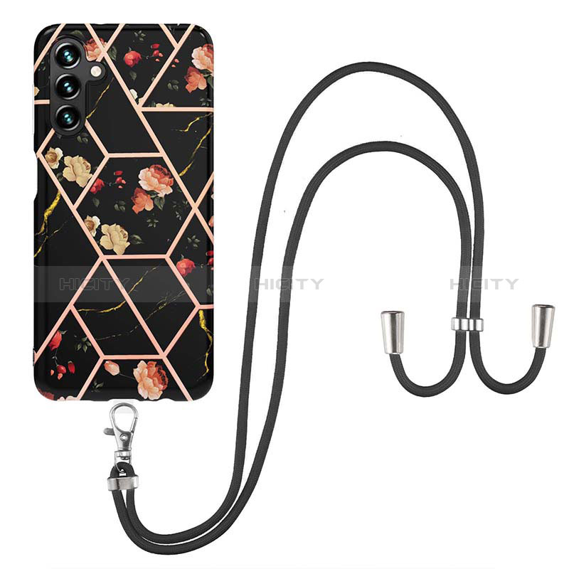 Silicone Candy Rubber Gel Fashionable Pattern Soft Case Cover with Lanyard Strap Y02B for Samsung Galaxy A04s
