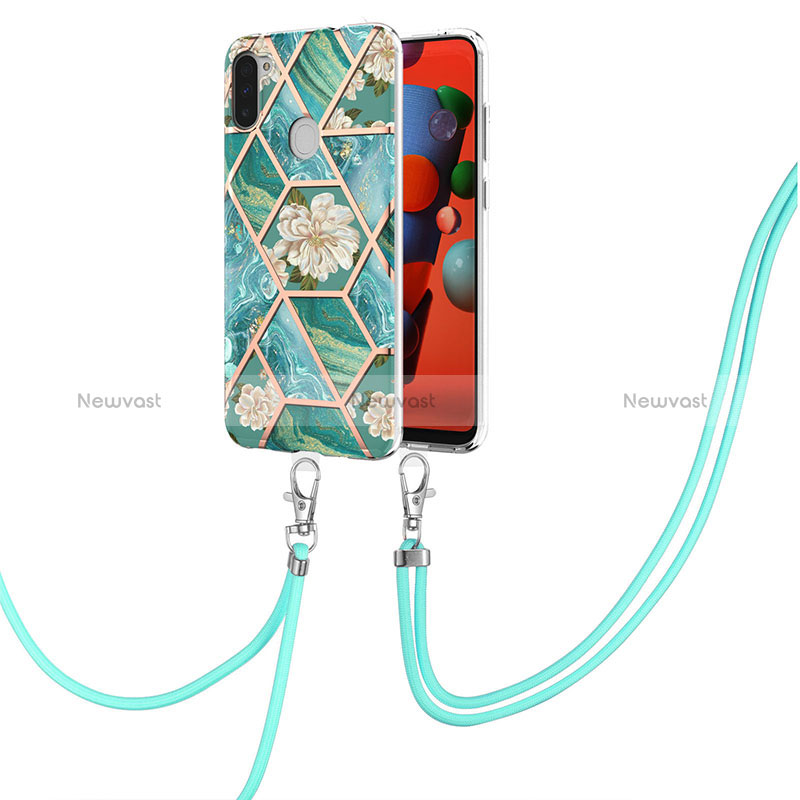 Silicone Candy Rubber Gel Fashionable Pattern Soft Case Cover with Lanyard Strap Y02B for Samsung Galaxy A11