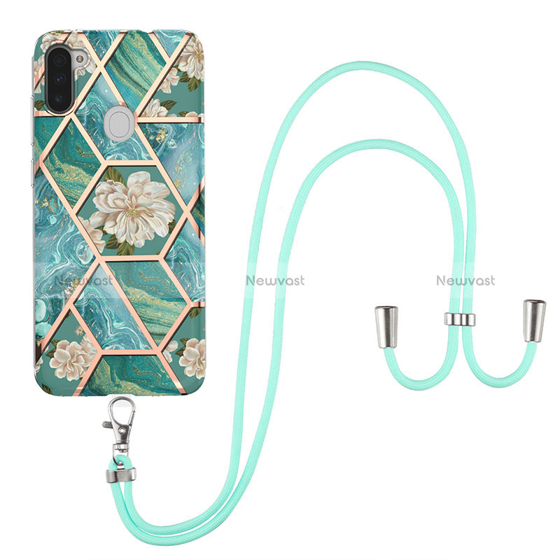 Silicone Candy Rubber Gel Fashionable Pattern Soft Case Cover with Lanyard Strap Y02B for Samsung Galaxy A11