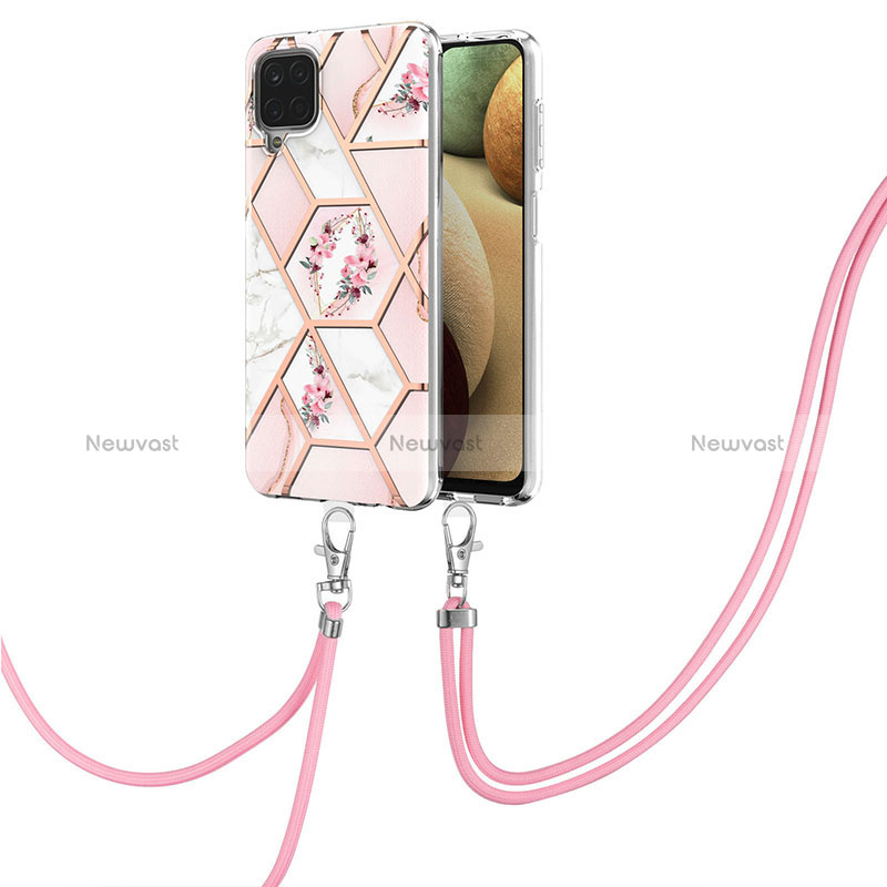 Silicone Candy Rubber Gel Fashionable Pattern Soft Case Cover with Lanyard Strap Y02B for Samsung Galaxy A12 5G