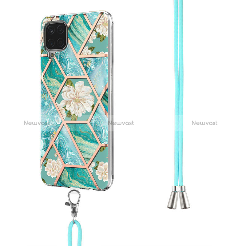 Silicone Candy Rubber Gel Fashionable Pattern Soft Case Cover with Lanyard Strap Y02B for Samsung Galaxy A12 5G