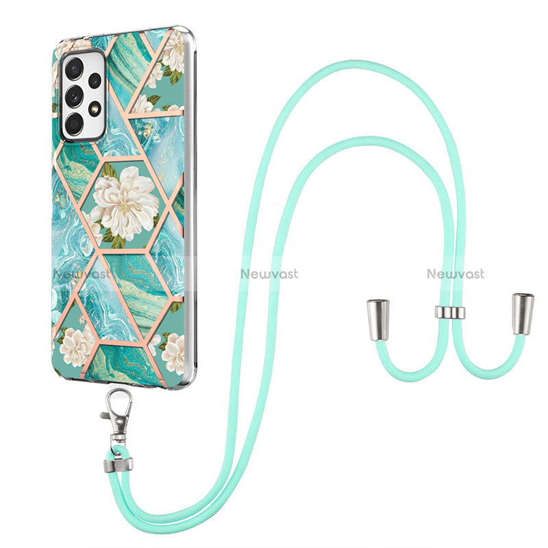 Silicone Candy Rubber Gel Fashionable Pattern Soft Case Cover with Lanyard Strap Y02B for Samsung Galaxy A13 4G