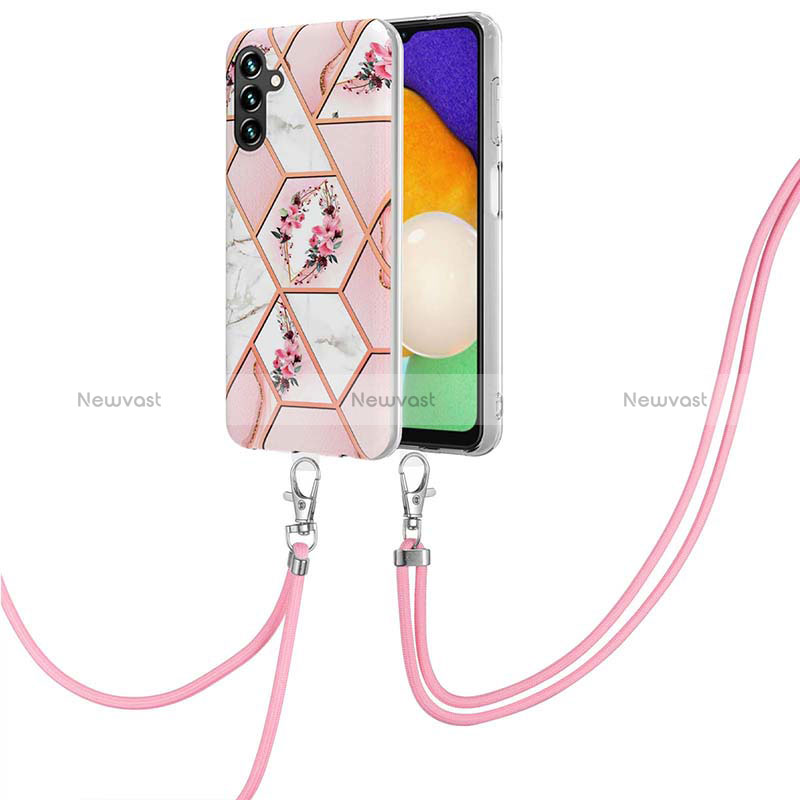 Silicone Candy Rubber Gel Fashionable Pattern Soft Case Cover with Lanyard Strap Y02B for Samsung Galaxy A13 5G