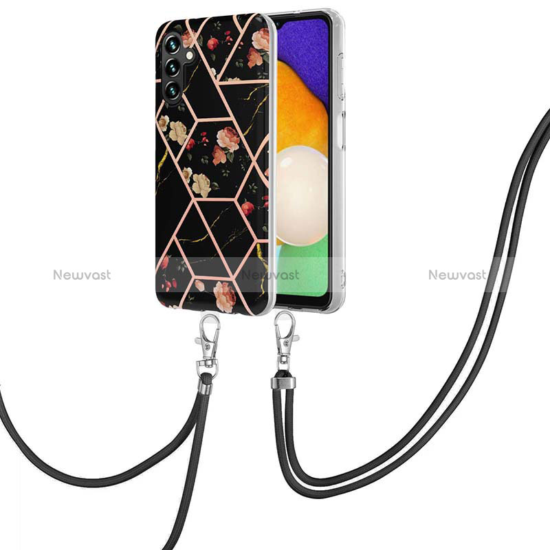 Silicone Candy Rubber Gel Fashionable Pattern Soft Case Cover with Lanyard Strap Y02B for Samsung Galaxy A13 5G