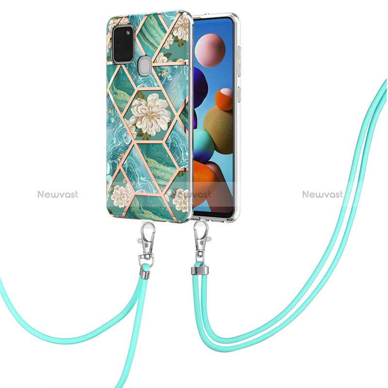 Silicone Candy Rubber Gel Fashionable Pattern Soft Case Cover with Lanyard Strap Y02B for Samsung Galaxy A21s