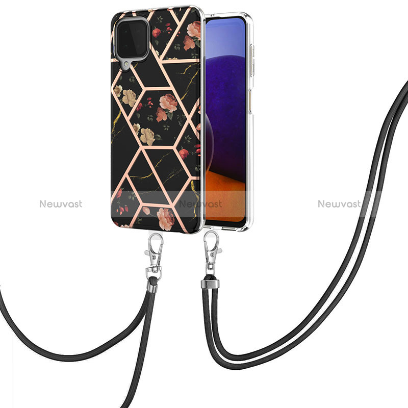 Silicone Candy Rubber Gel Fashionable Pattern Soft Case Cover with Lanyard Strap Y02B for Samsung Galaxy A22 4G