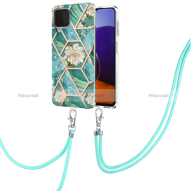 Silicone Candy Rubber Gel Fashionable Pattern Soft Case Cover with Lanyard Strap Y02B for Samsung Galaxy A22 4G