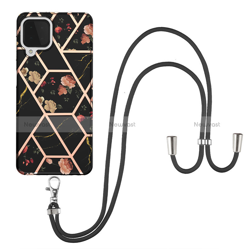 Silicone Candy Rubber Gel Fashionable Pattern Soft Case Cover with Lanyard Strap Y02B for Samsung Galaxy A22 4G