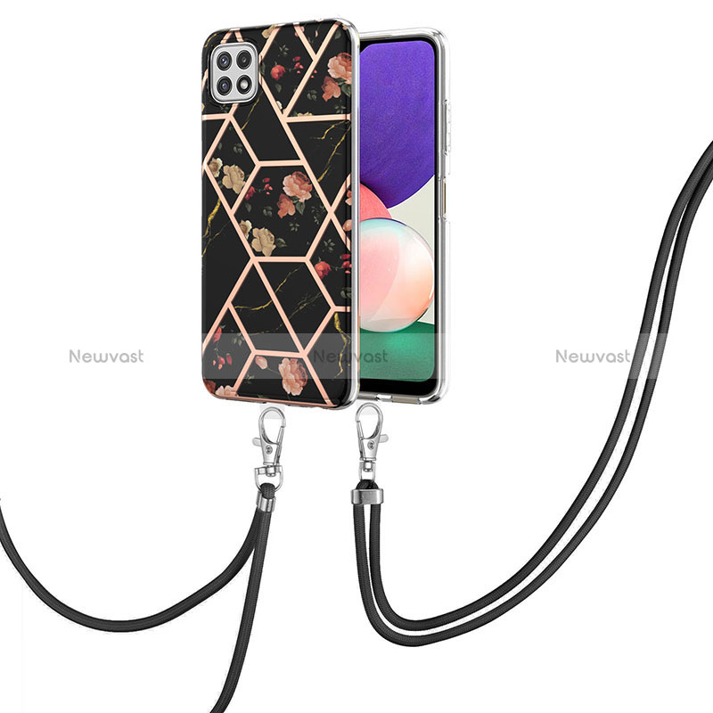 Silicone Candy Rubber Gel Fashionable Pattern Soft Case Cover with Lanyard Strap Y02B for Samsung Galaxy A22 5G