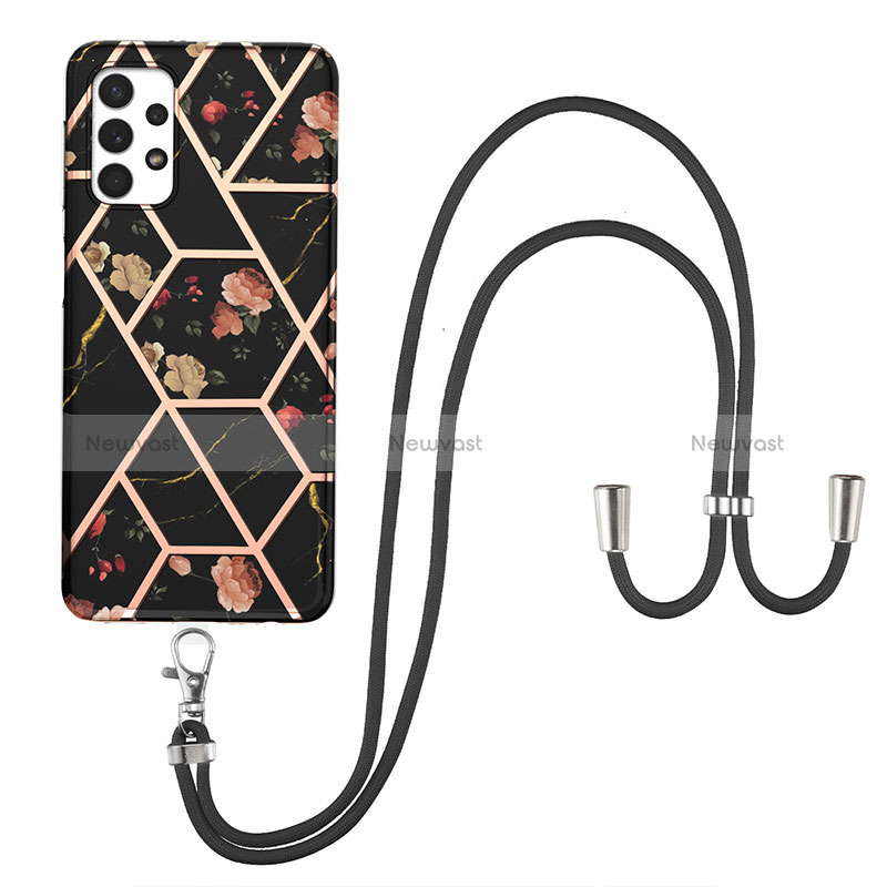 Silicone Candy Rubber Gel Fashionable Pattern Soft Case Cover with Lanyard Strap Y02B for Samsung Galaxy A32 4G