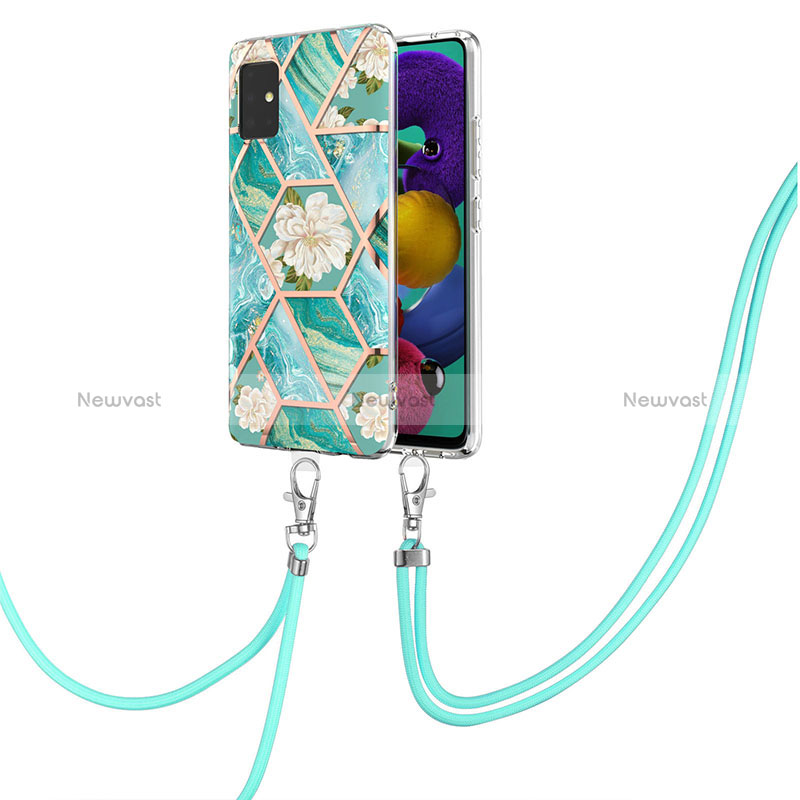 Silicone Candy Rubber Gel Fashionable Pattern Soft Case Cover with Lanyard Strap Y02B for Samsung Galaxy A51 5G