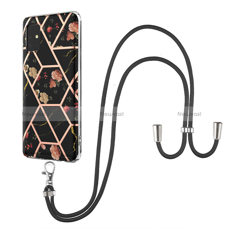 Silicone Candy Rubber Gel Fashionable Pattern Soft Case Cover with Lanyard Strap Y02B for Samsung Galaxy A51 5G