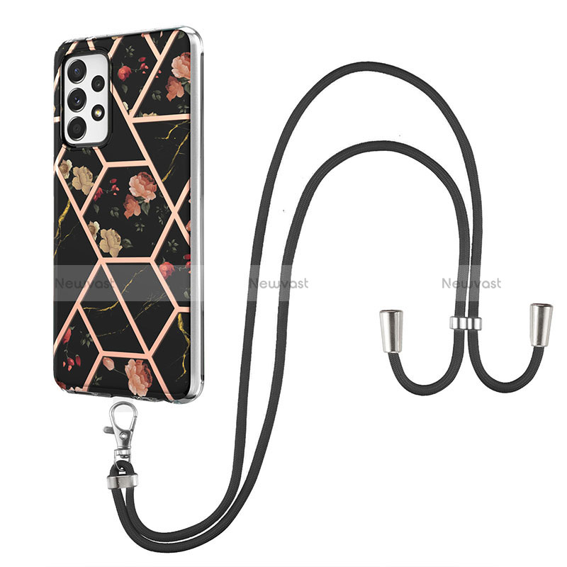 Silicone Candy Rubber Gel Fashionable Pattern Soft Case Cover with Lanyard Strap Y02B for Samsung Galaxy A52 4G