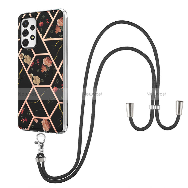 Silicone Candy Rubber Gel Fashionable Pattern Soft Case Cover with Lanyard Strap Y02B for Samsung Galaxy A52s 5G