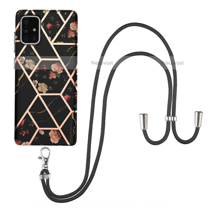 Silicone Candy Rubber Gel Fashionable Pattern Soft Case Cover with Lanyard Strap Y02B for Samsung Galaxy A71 4G A715