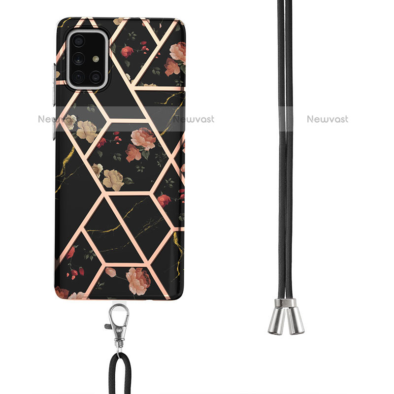 Silicone Candy Rubber Gel Fashionable Pattern Soft Case Cover with Lanyard Strap Y02B for Samsung Galaxy A71 4G A715