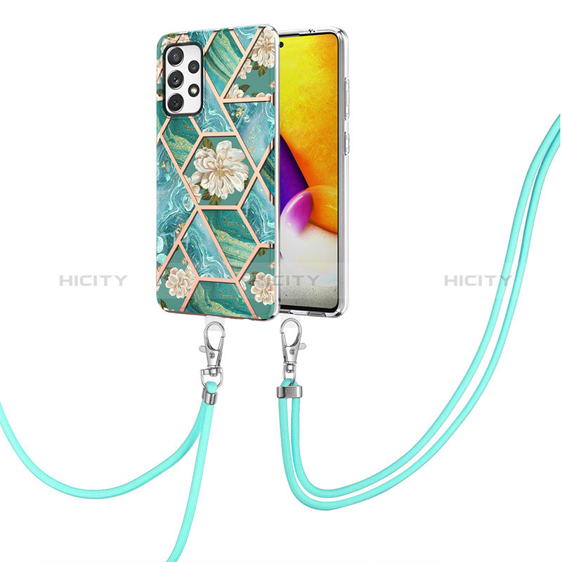 Silicone Candy Rubber Gel Fashionable Pattern Soft Case Cover with Lanyard Strap Y02B for Samsung Galaxy A72 4G