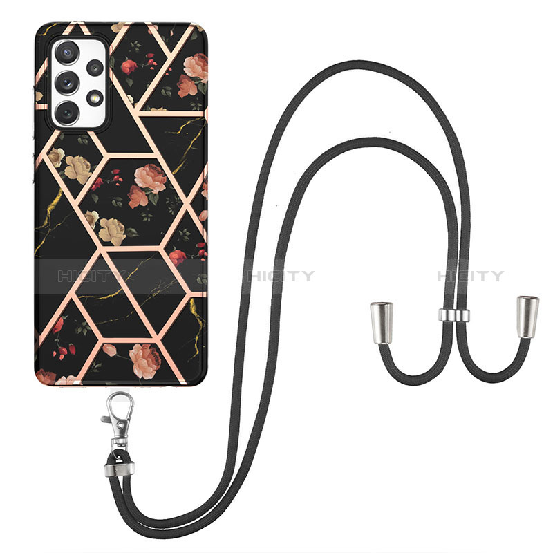 Silicone Candy Rubber Gel Fashionable Pattern Soft Case Cover with Lanyard Strap Y02B for Samsung Galaxy A72 4G