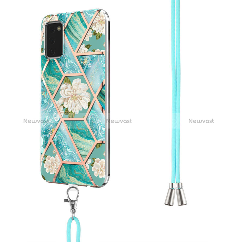 Silicone Candy Rubber Gel Fashionable Pattern Soft Case Cover with Lanyard Strap Y02B for Samsung Galaxy F02S SM-E025F