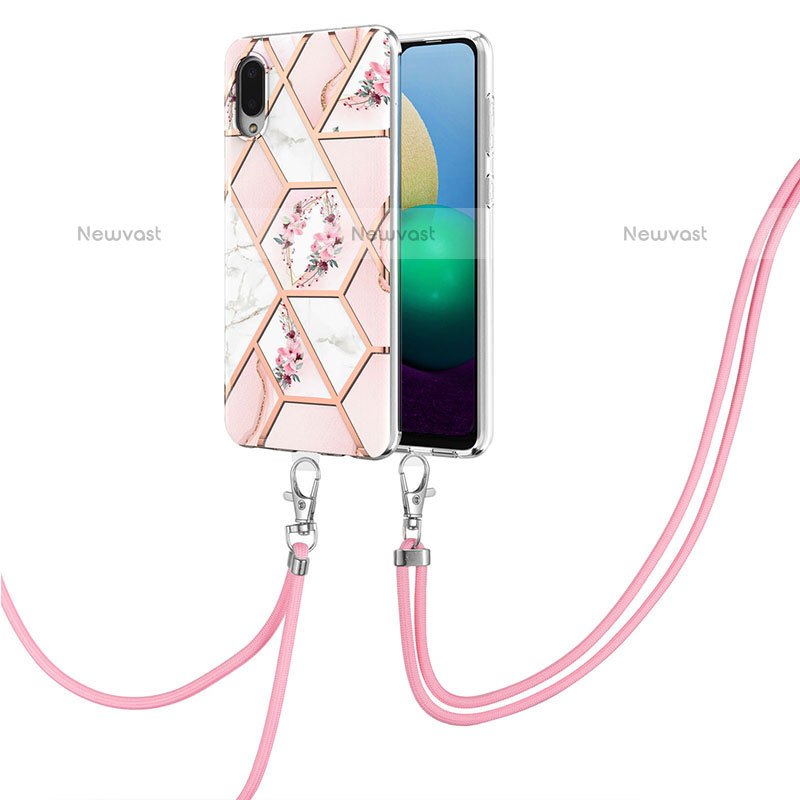 Silicone Candy Rubber Gel Fashionable Pattern Soft Case Cover with Lanyard Strap Y02B for Samsung Galaxy M02