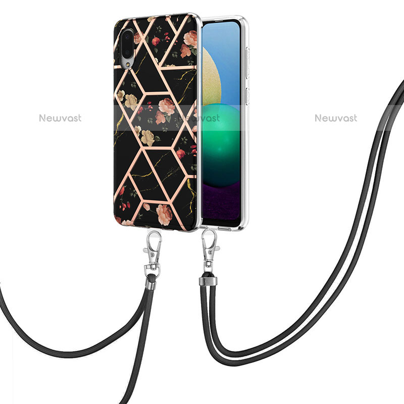 Silicone Candy Rubber Gel Fashionable Pattern Soft Case Cover with Lanyard Strap Y02B for Samsung Galaxy M02