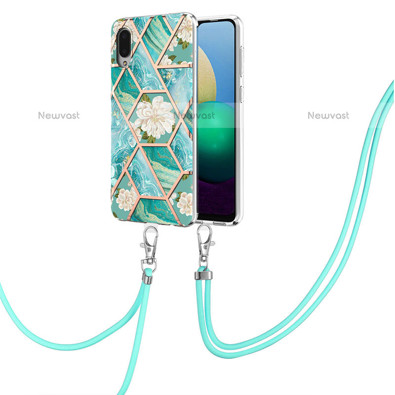 Silicone Candy Rubber Gel Fashionable Pattern Soft Case Cover with Lanyard Strap Y02B for Samsung Galaxy M02