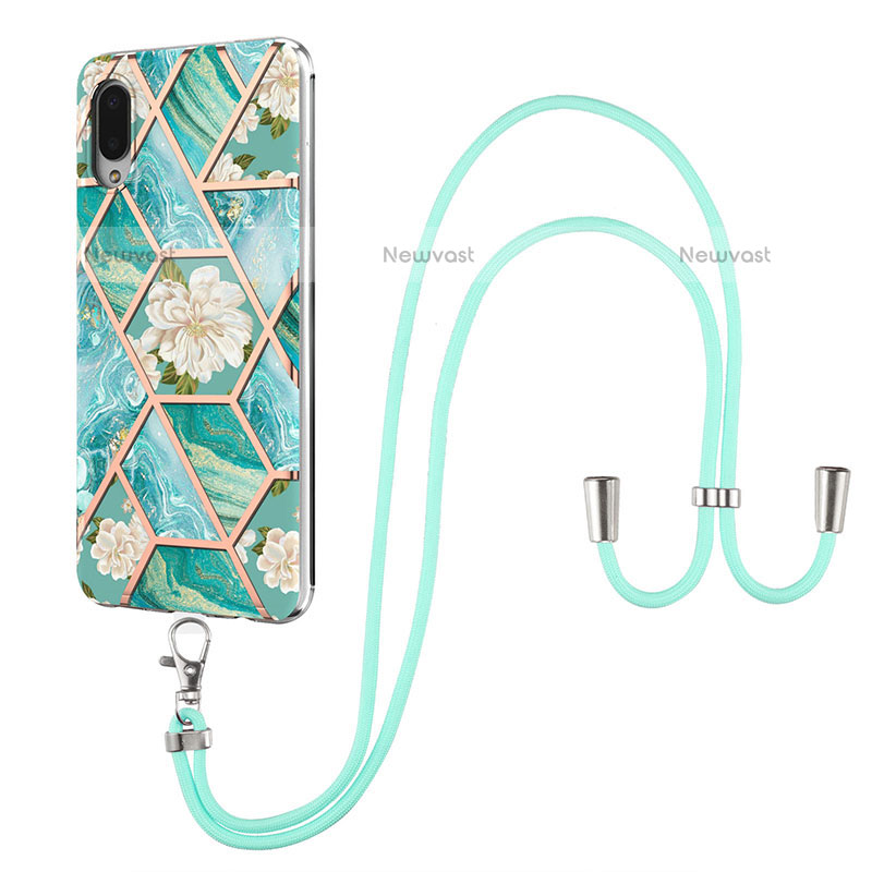 Silicone Candy Rubber Gel Fashionable Pattern Soft Case Cover with Lanyard Strap Y02B for Samsung Galaxy M02