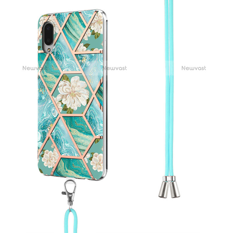 Silicone Candy Rubber Gel Fashionable Pattern Soft Case Cover with Lanyard Strap Y02B for Samsung Galaxy M02