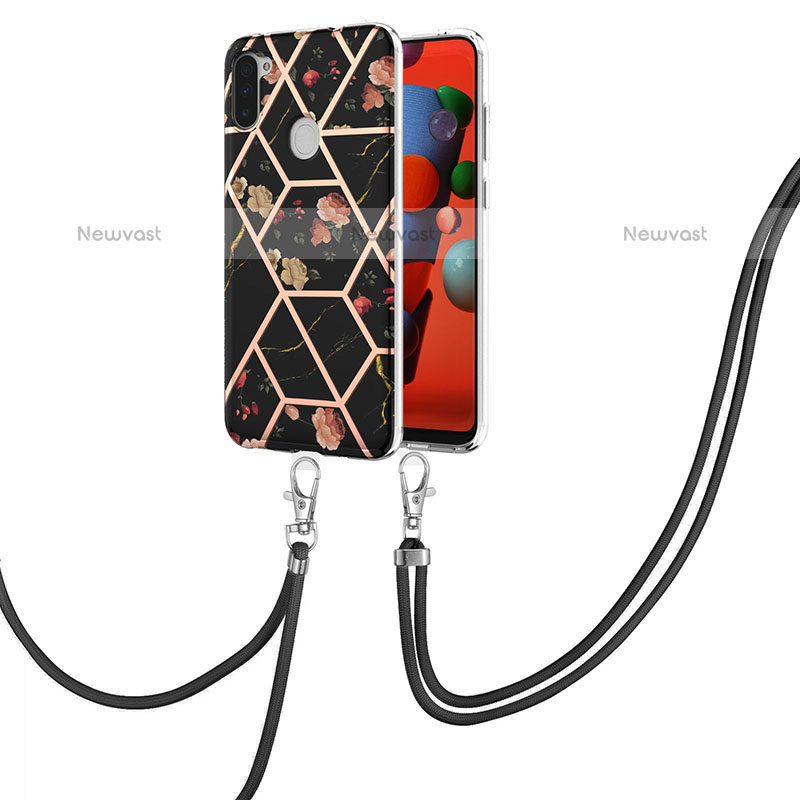 Silicone Candy Rubber Gel Fashionable Pattern Soft Case Cover with Lanyard Strap Y02B for Samsung Galaxy M11