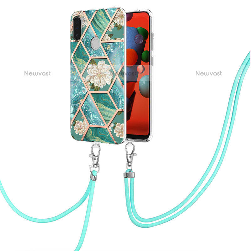 Silicone Candy Rubber Gel Fashionable Pattern Soft Case Cover with Lanyard Strap Y02B for Samsung Galaxy M11