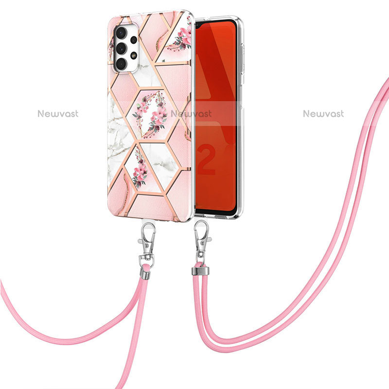 Silicone Candy Rubber Gel Fashionable Pattern Soft Case Cover with Lanyard Strap Y02B for Samsung Galaxy M32 5G