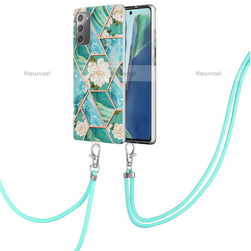 Silicone Candy Rubber Gel Fashionable Pattern Soft Case Cover with Lanyard Strap Y02B for Samsung Galaxy Note 20 5G