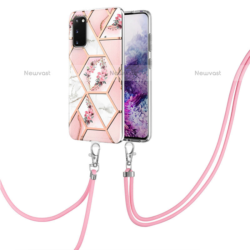 Silicone Candy Rubber Gel Fashionable Pattern Soft Case Cover with Lanyard Strap Y02B for Samsung Galaxy S20